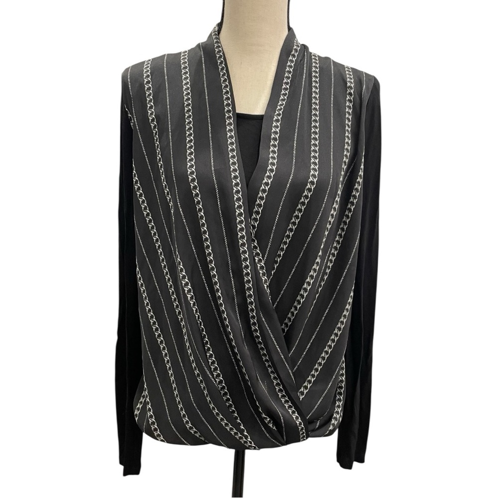 Michael Kors Black Drape Chain Print Long Sleeve Top